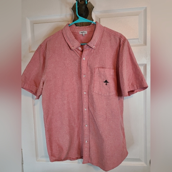 LRG Woven Woman's Short Sleeve Blouse, Size: Large Color: Pink - Picture 1 of 16